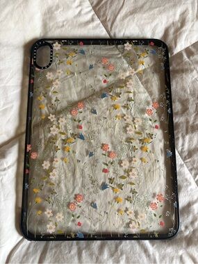 Casetify Clear Floral Tablet Case with Black Trim and Multicolor Flowers